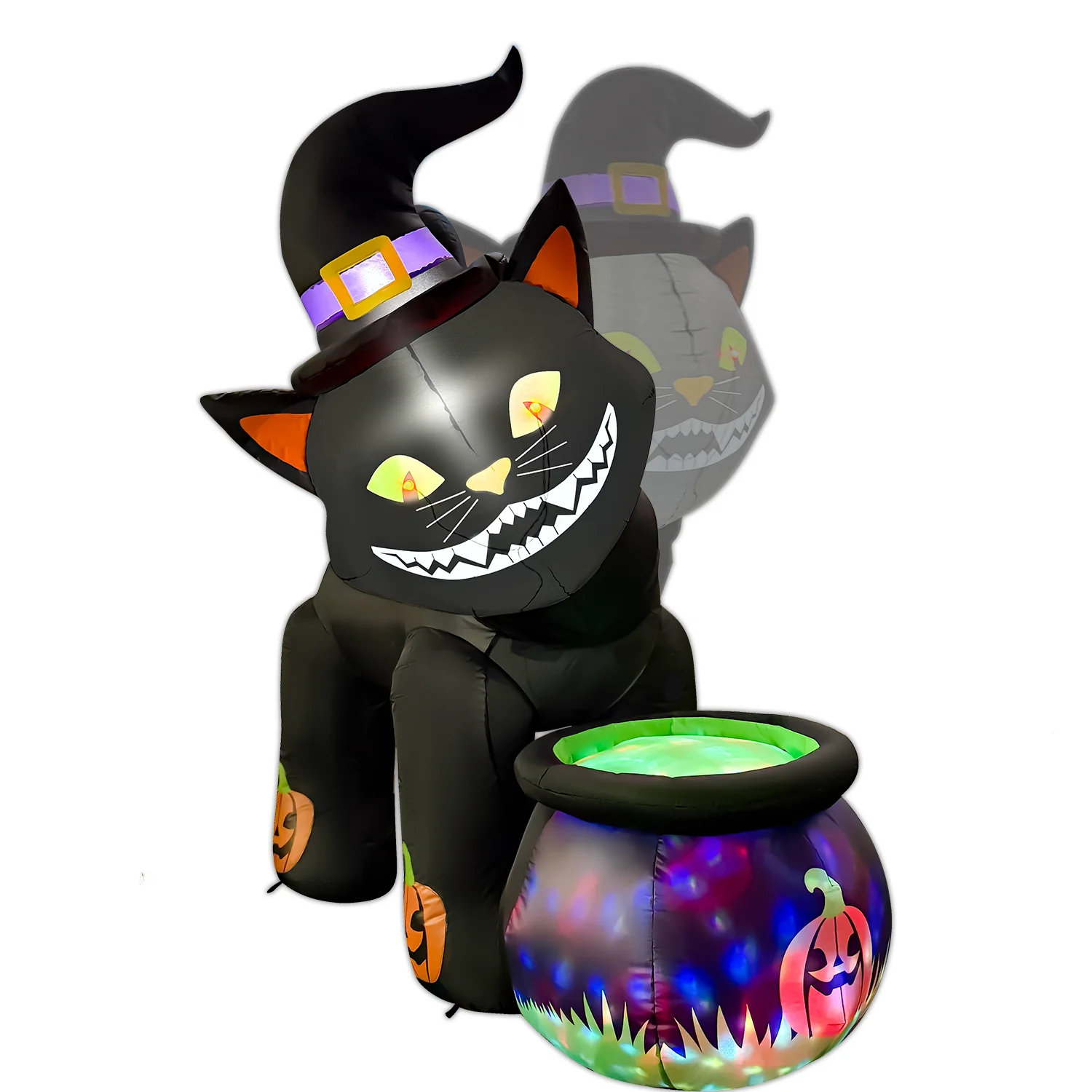 5.2ft Animated Halloween Inflatable Black Cat with Cauldron - Image 2
