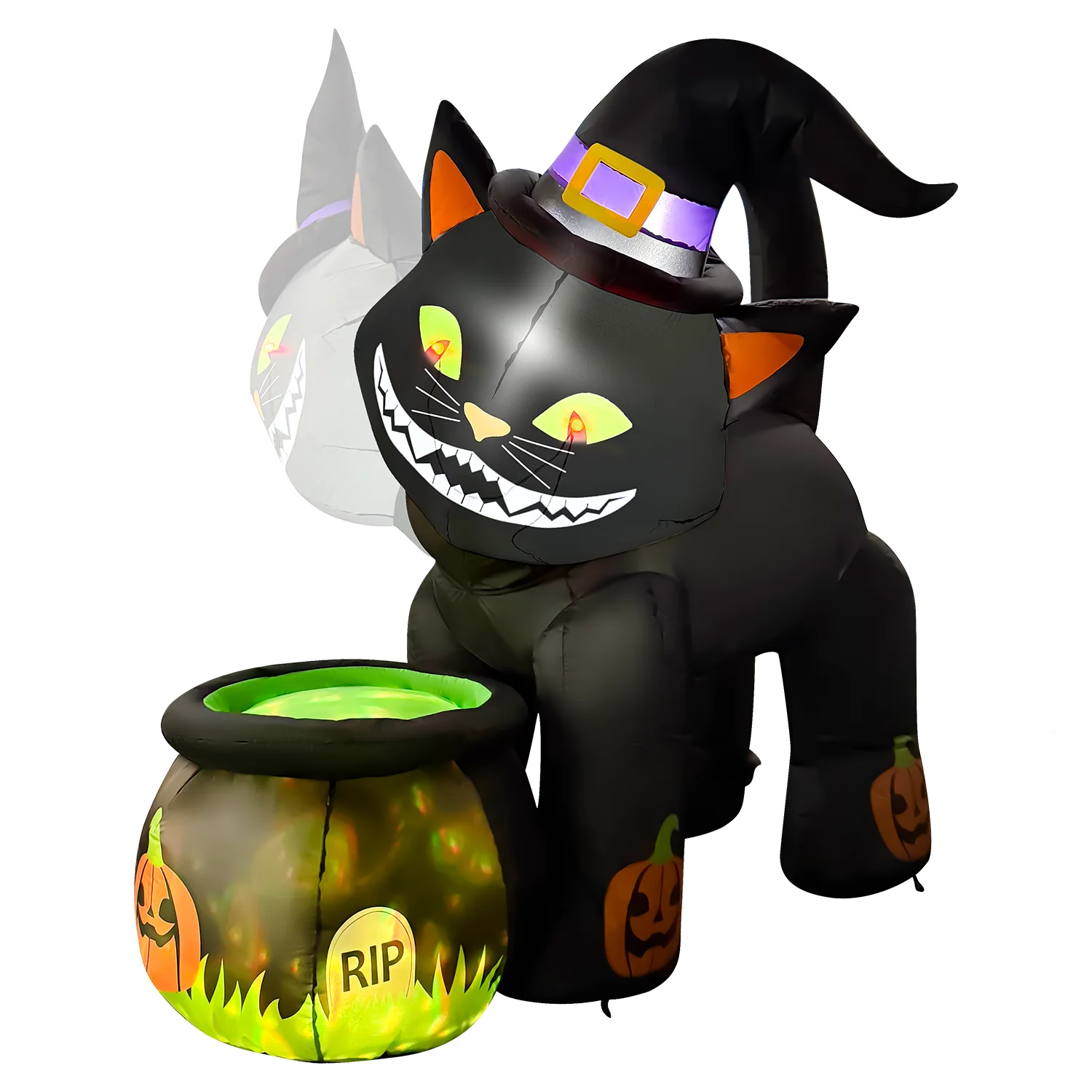 5.2ft Animated Halloween Inflatable Black Cat with Cauldron - Image 3