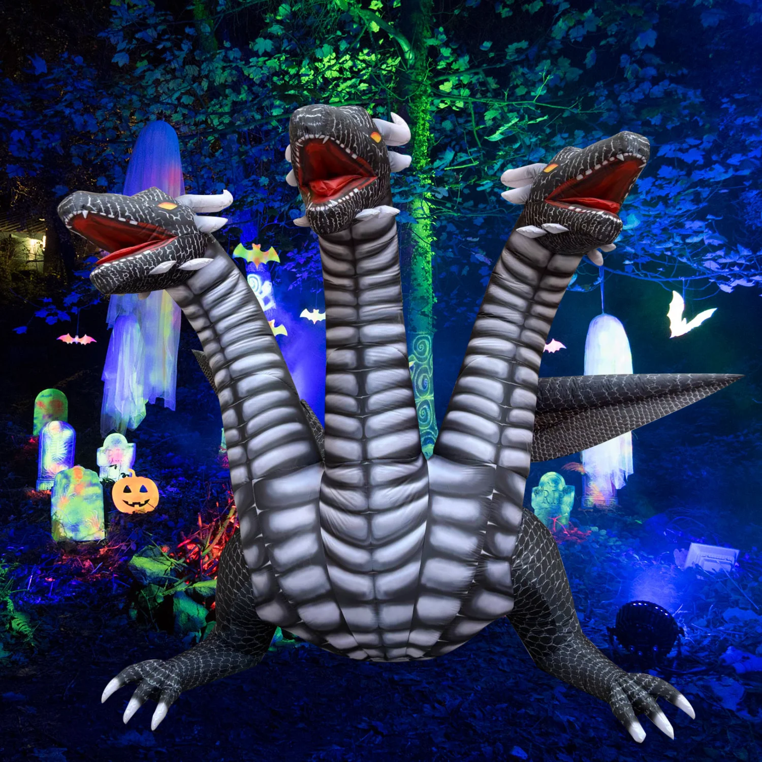 8.5ft Animated Halloween Inflatable Three Headed Dragon