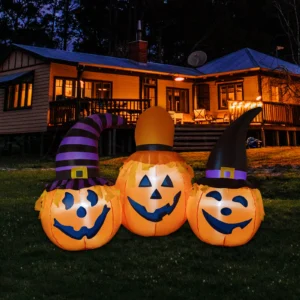 6.5ft Halloween Inflatable Three Pumpkins with Witches Hats