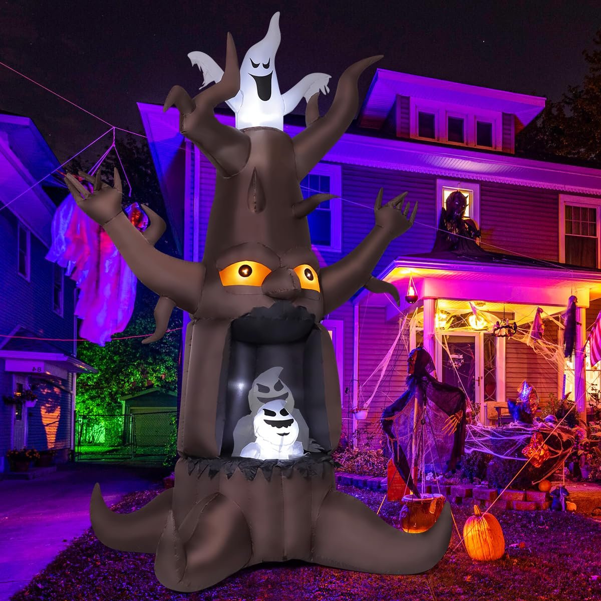 9ft Animated Halloween Inflatable Tree with Pop Up Ghost
